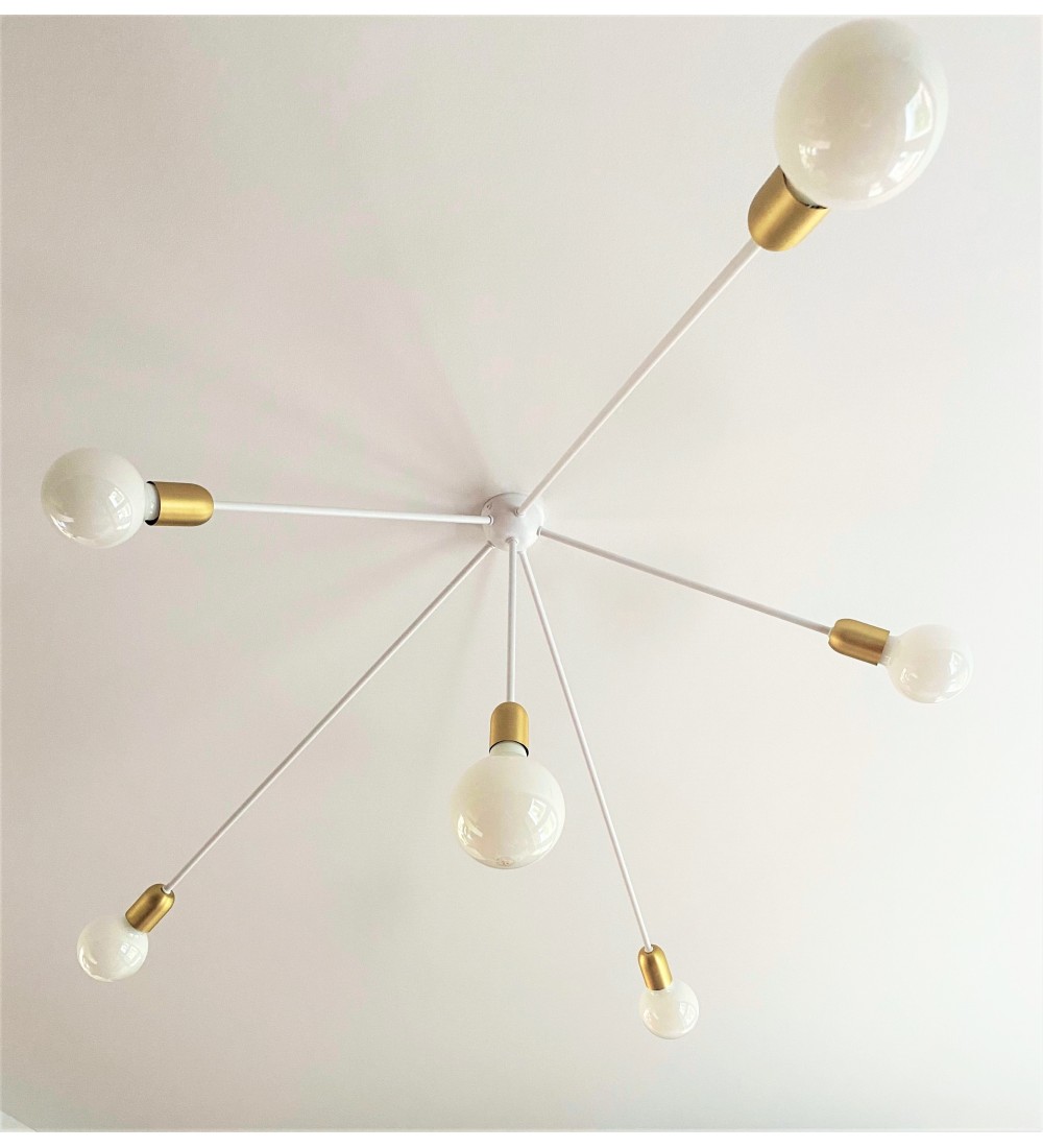 Lampa Drapak - Biały połysk - Mosiądz szcotkowany
