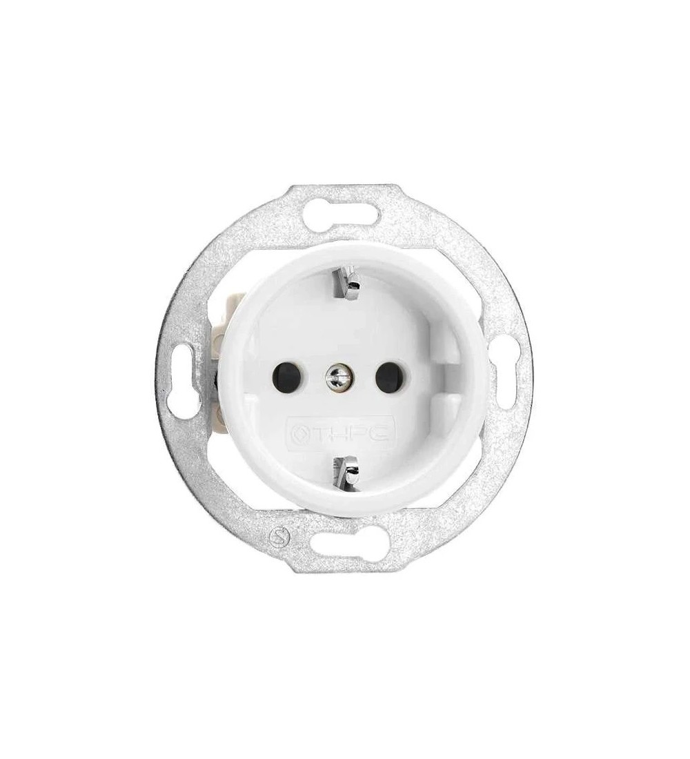 THPG 173068 Gniazdo z uziemieniem schuko z przesłonami torów porcelana biała