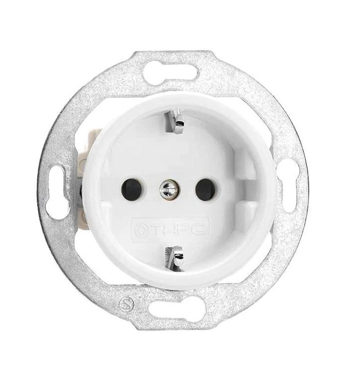 THPG 173068 Gniazdo z uziemieniem schuko z przesłonami torów porcelana biała