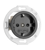 THPG 174025 Gniazdo z uziemieniem Schuko z przesłonami torów do ramek porcelana czarna