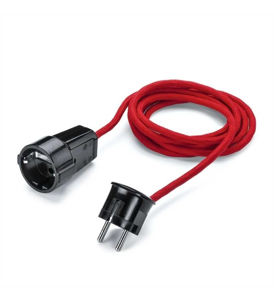 THPG 100857 Przedłużacz z wtyczką kątową i gniazdem, duroplast czarny, 2,5 m kabel w oplocie czerwony