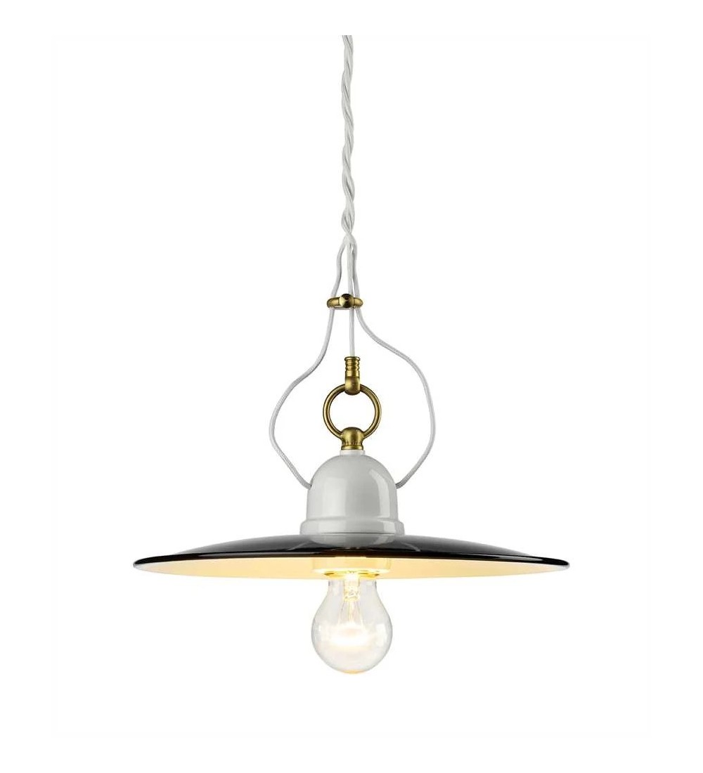 THPG 101182 Lampa wisząca z porcelany z kloszem emaliowanym — zdjęcie 2