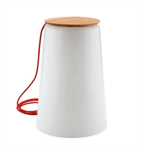 THPG 100886 Lampa stołowa grzybek, wiśnia z czerwonym kablem tekstylnym