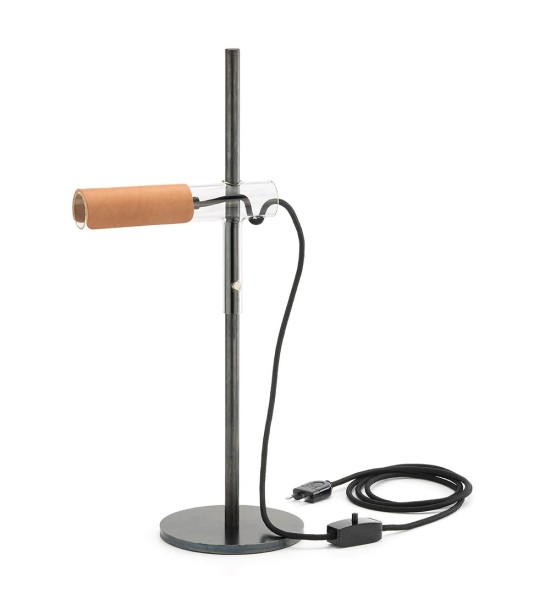 THPG 101871 Lampa wisząca z długim kloszem szklanym, wykończenie skórzane
