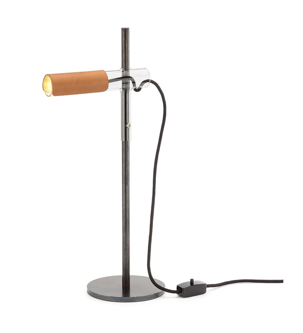 THPG 101871 Lampa wisząca z długim kloszem szklanym, wykończenie skórzane — zdjęcie 2