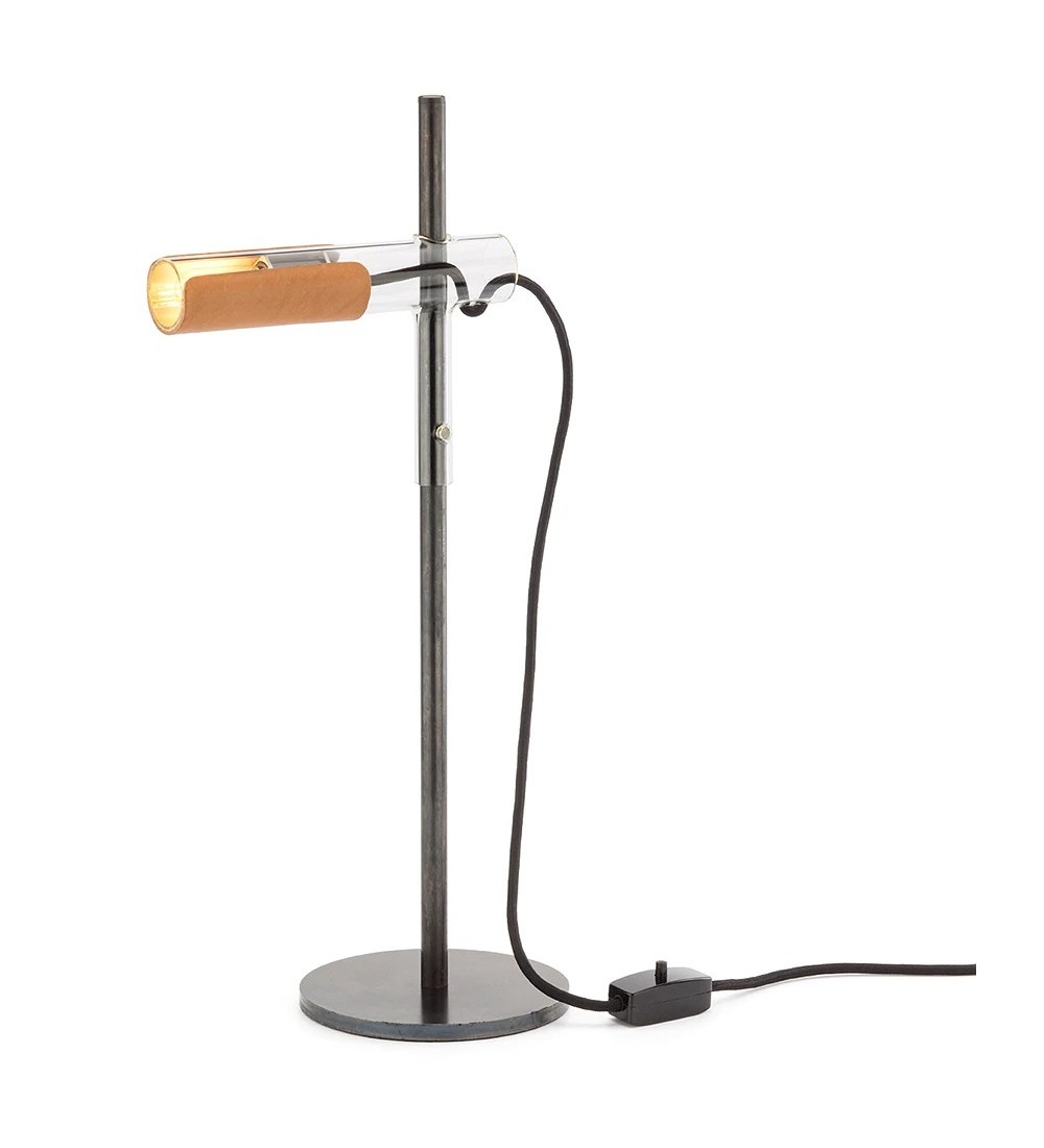 THPG 101871 Lampa wisząca z długim kloszem szklanym, wykończenie skórzane — zdjęcie 3