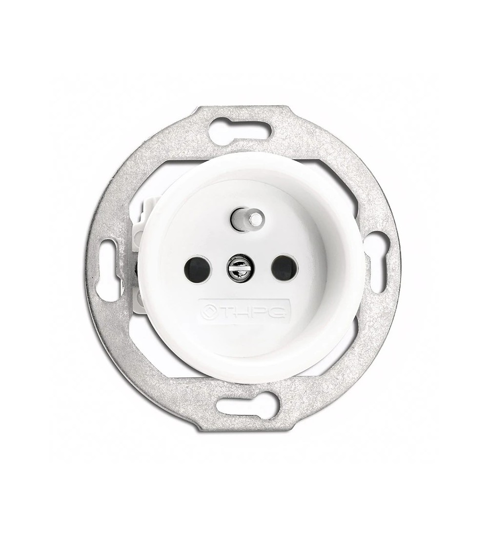 THPG 175835 Gniazdo z uziemieniem z bolcem do ramek porcelana biała