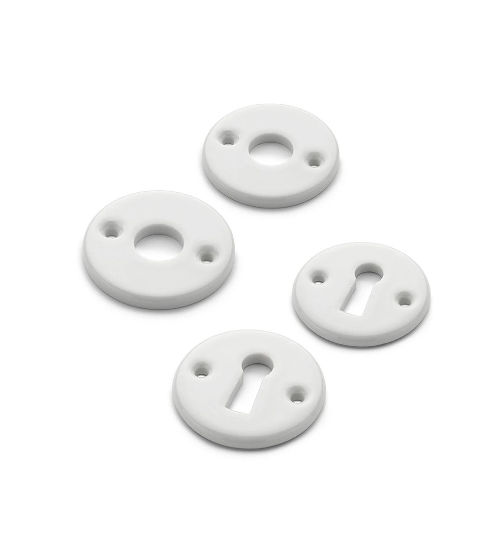 THPG 179975 Rozety 45 mm z białej porcelany, do klucza piórowego (2 rozety klamki i 2 rozety klucza)
