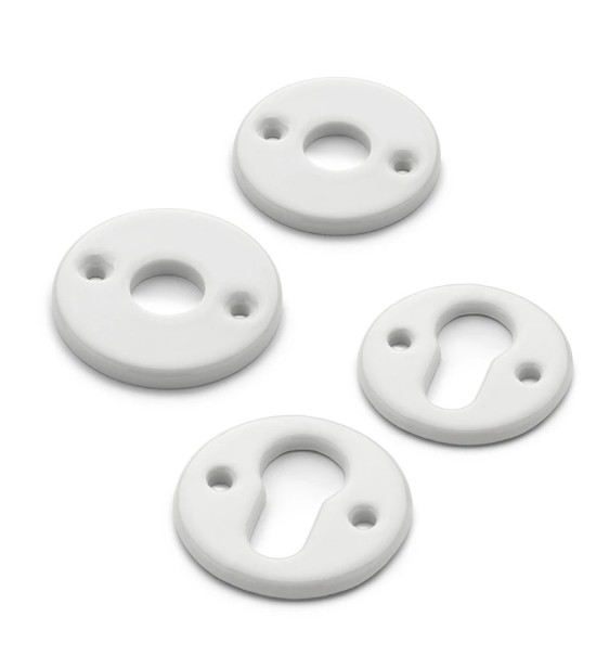 THPG 179976 Rozety 45 mm z białej porcelany, do wkładki bębenkowej (2 rozety klamki i 2 rozety klucza)