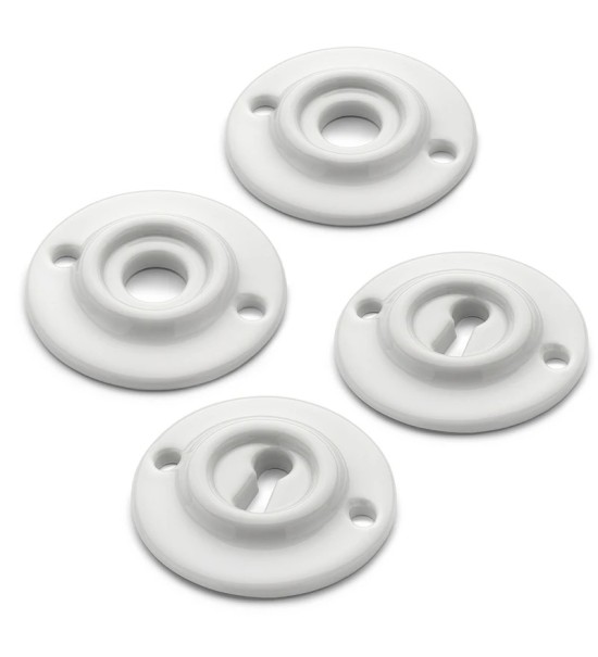 THPG 179979 Rozety 65 mm z białej porcelany, do klucza piórowego (2 rozety klamki i 2 rozety klucza)