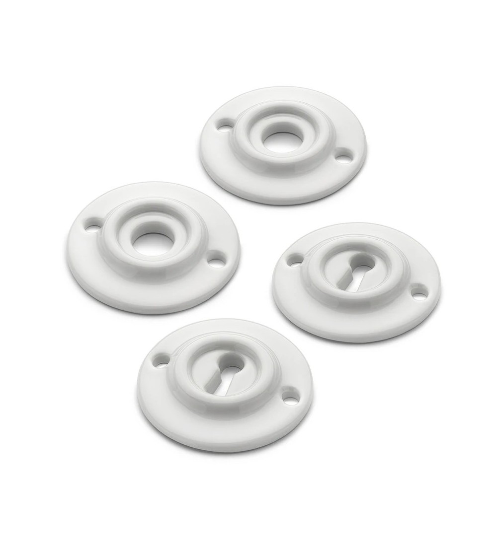 THPG 179979 Rozety 65 mm z białej porcelany, do klucza piórowego (2 rozety klamki i 2 rozety klucza)