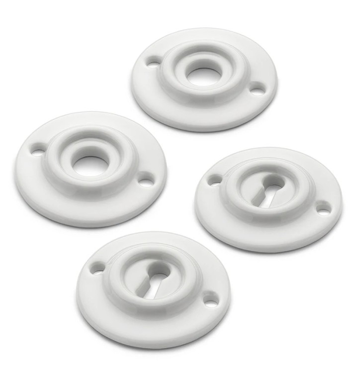 THPG 179979 Rozety 65 mm z białej porcelany, do klucza piórowego (2 rozety klamki i 2 rozety klucza)